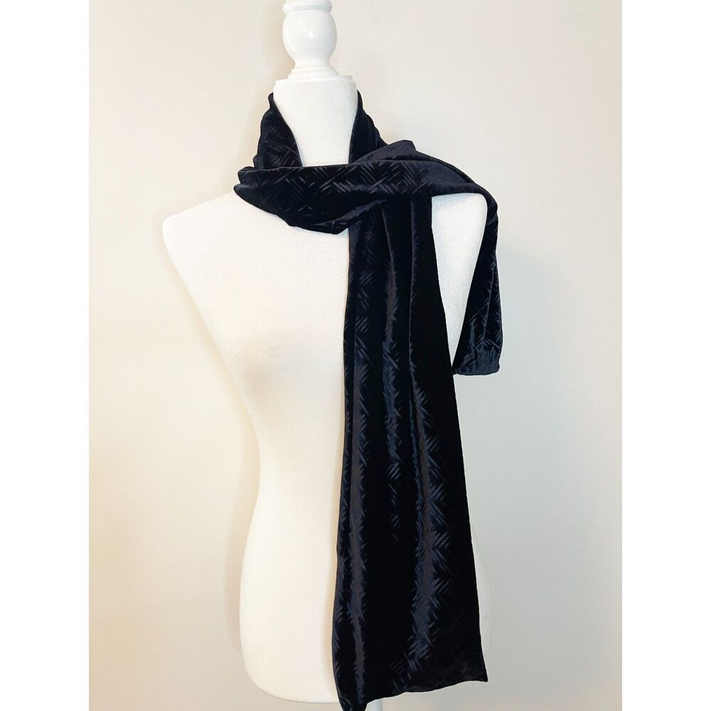 Black geometric art deco burnout velvet fabric scarf